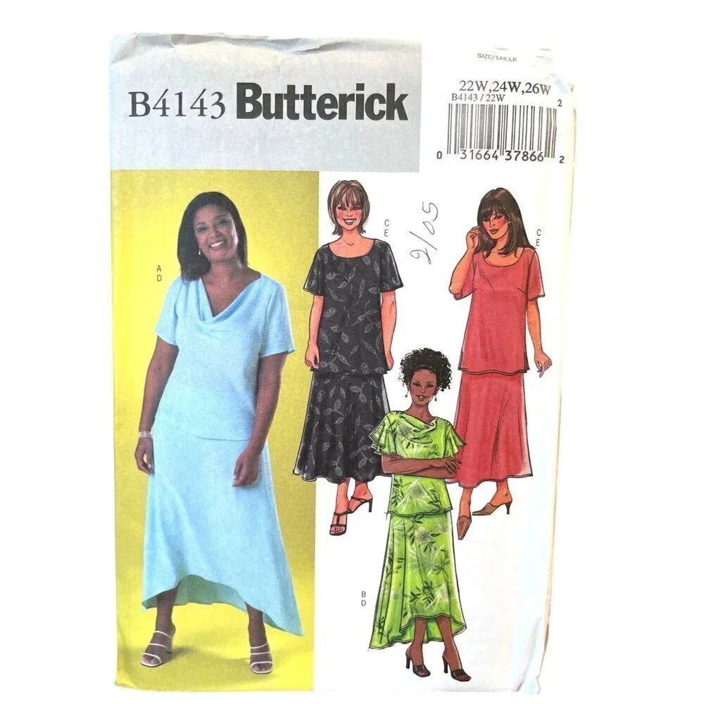 Butterick Sewing‎ Pattern 4143 Top Skirt Misses Petite Plus Size 22W-26W